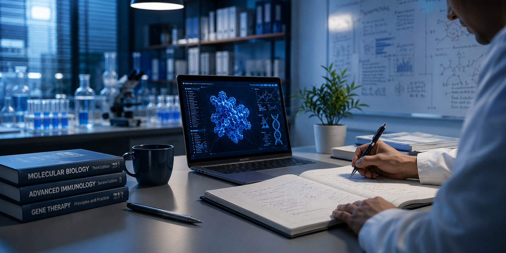Researcher writing notes